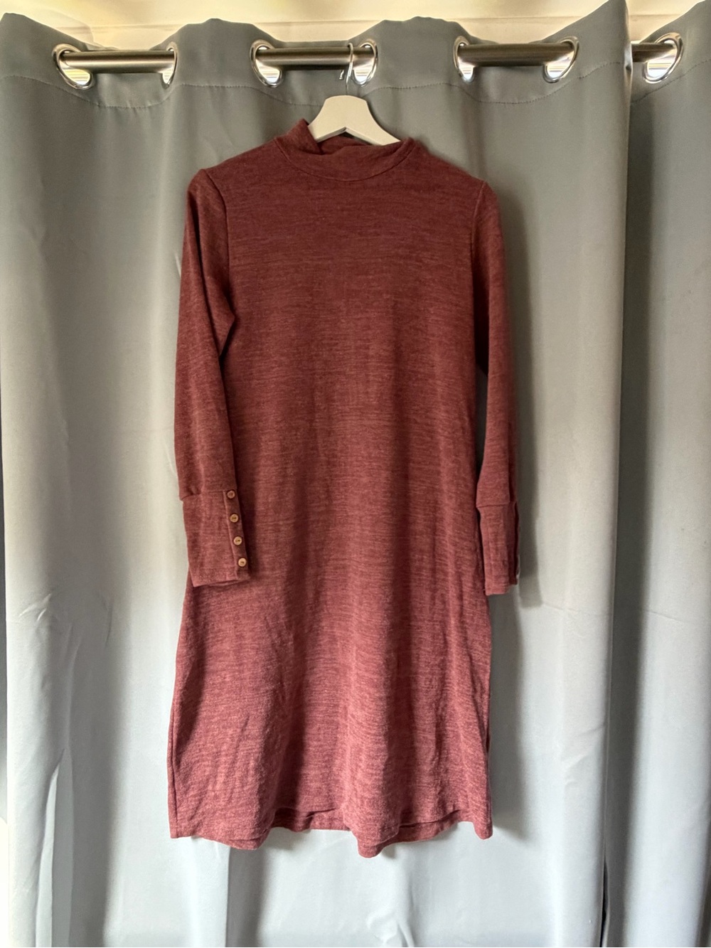 Chris & Carol Ribbed Mock Neck Long Sleeve Dress - Burgundy